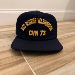 Vintage USS George Washington CVN 73 Hat Navy Blue Snapback Cap Made in USA